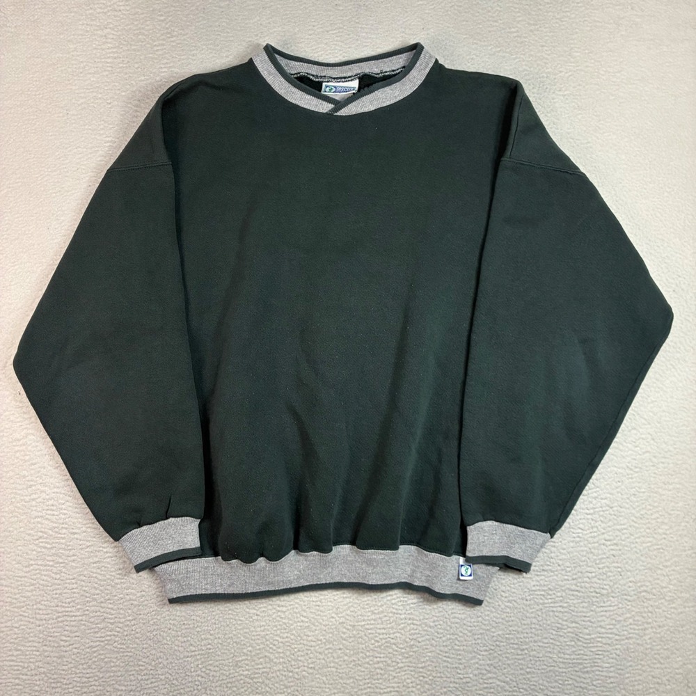 Vintage Discus Athletic Sweatshirt Men XL Green Gray Ringer Pullover Made USA